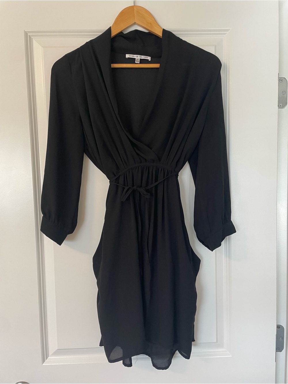Collective Concepts Black Long-Sleeve Wrap Dress with Tie Waist
